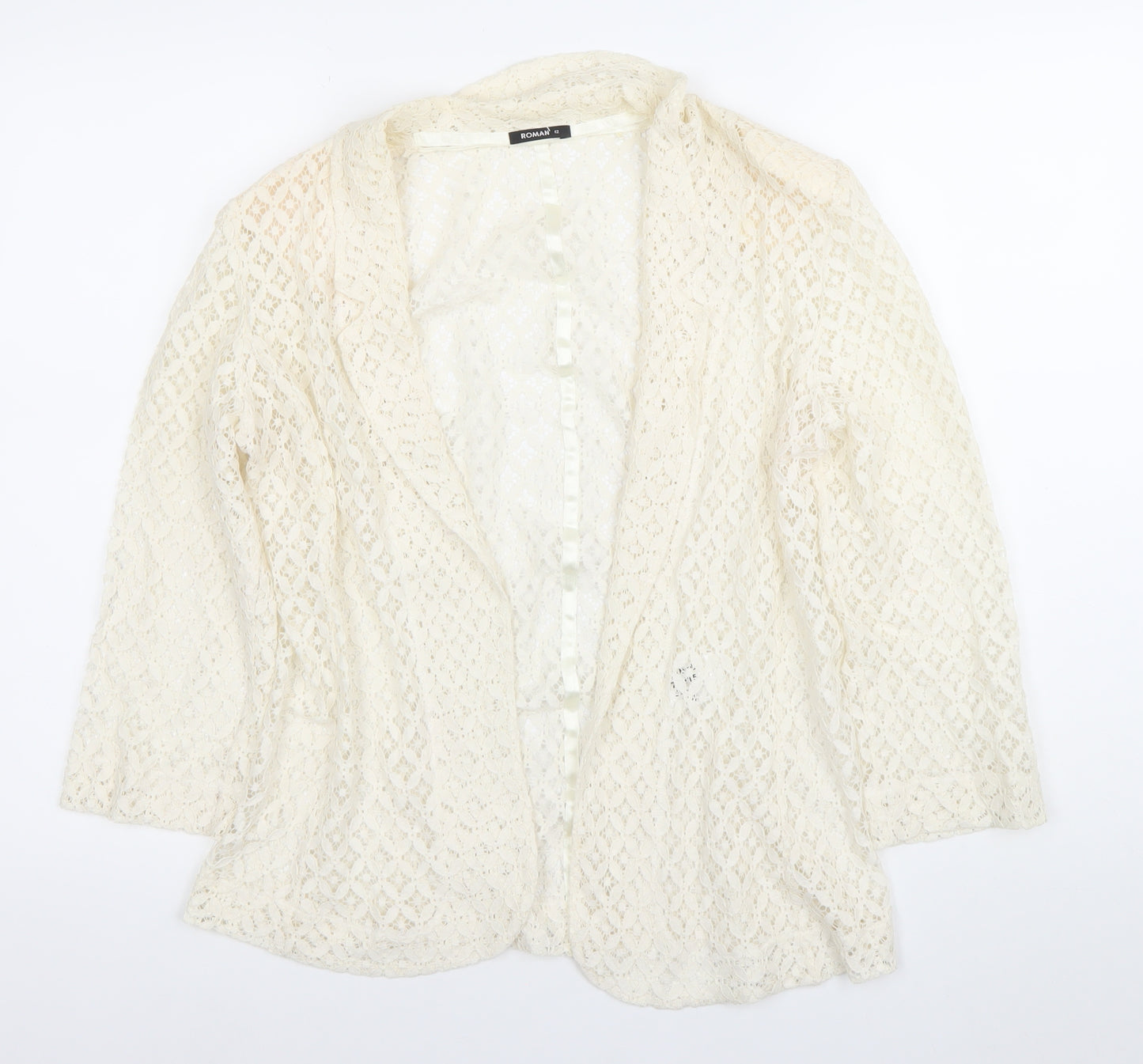 Roman Women Ivory Lace Kimono Blouse Size 12 3/4 Sleeve