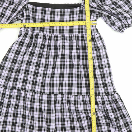 H&M Divided Women’s Black Check Skater Dress Size 10 Puff Sleeve