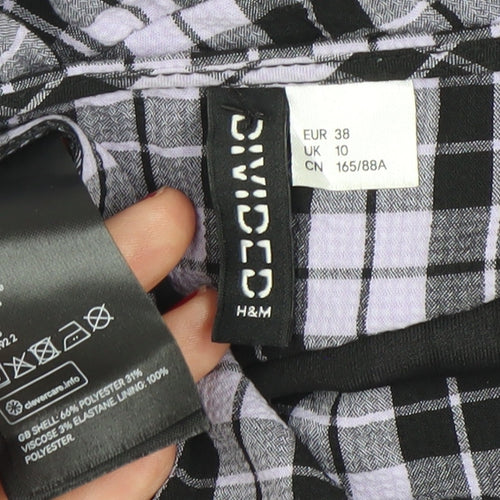 H&M Divided Women’s Black Check Skater Dress Size 10 Puff Sleeve
