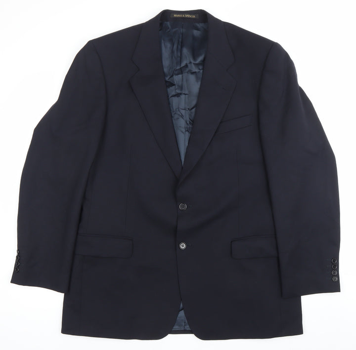 Marks and Spencer Men’s Navy Blue 42L Wool Blend Blazer Jacket