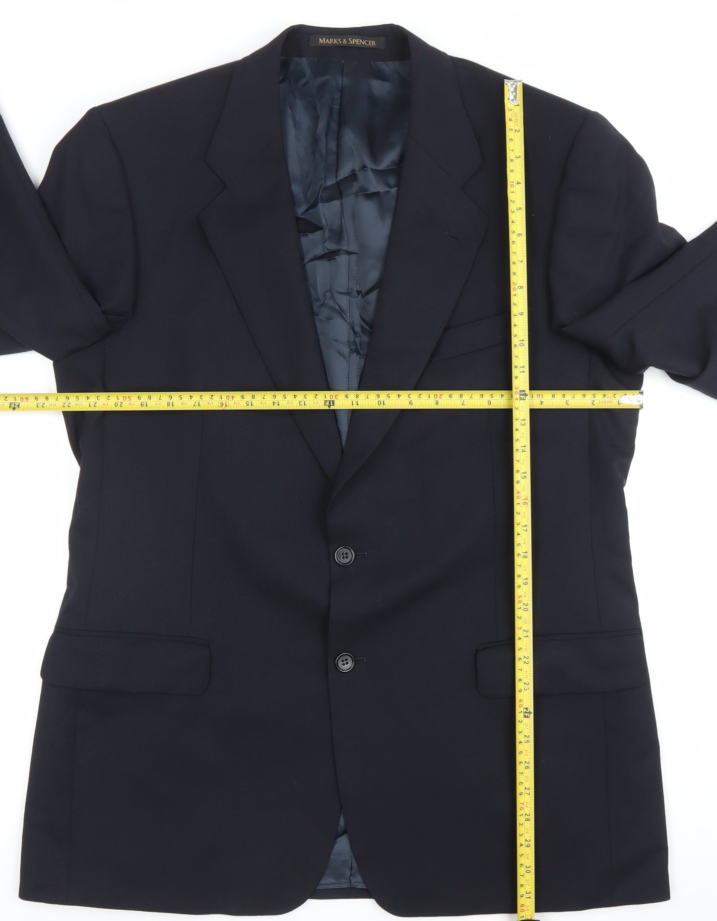 Marks and Spencer Men’s Navy Blue 42L Wool Blend Blazer Jacket