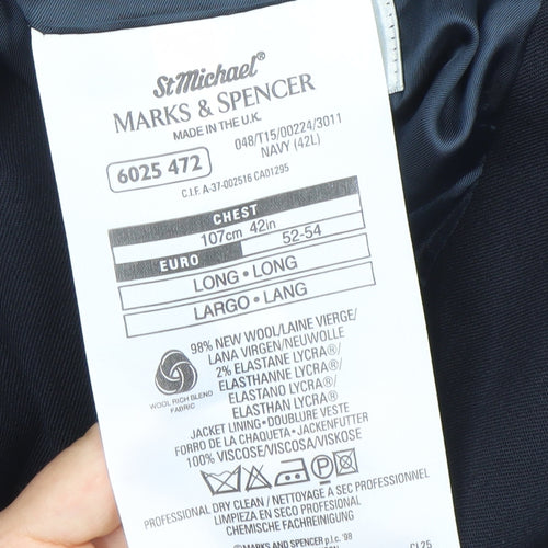 Marks and Spencer Men’s Navy Blue 42L Wool Blend Blazer Jacket