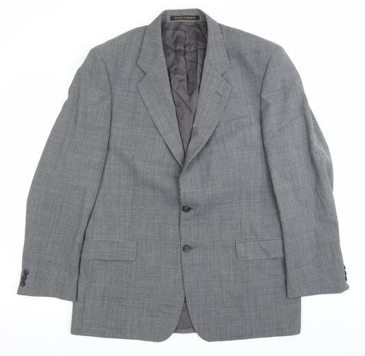Marks and Spencer Men's Grey 42L Wool Blend Blazer Jacket Classic Fit