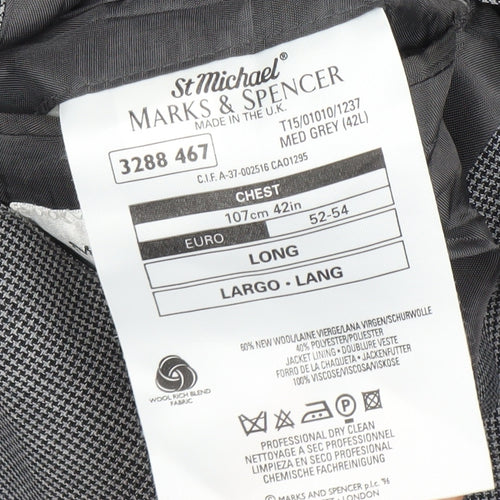 Marks and Spencer Men's Grey 42L Wool Blend Blazer Jacket Classic Fit