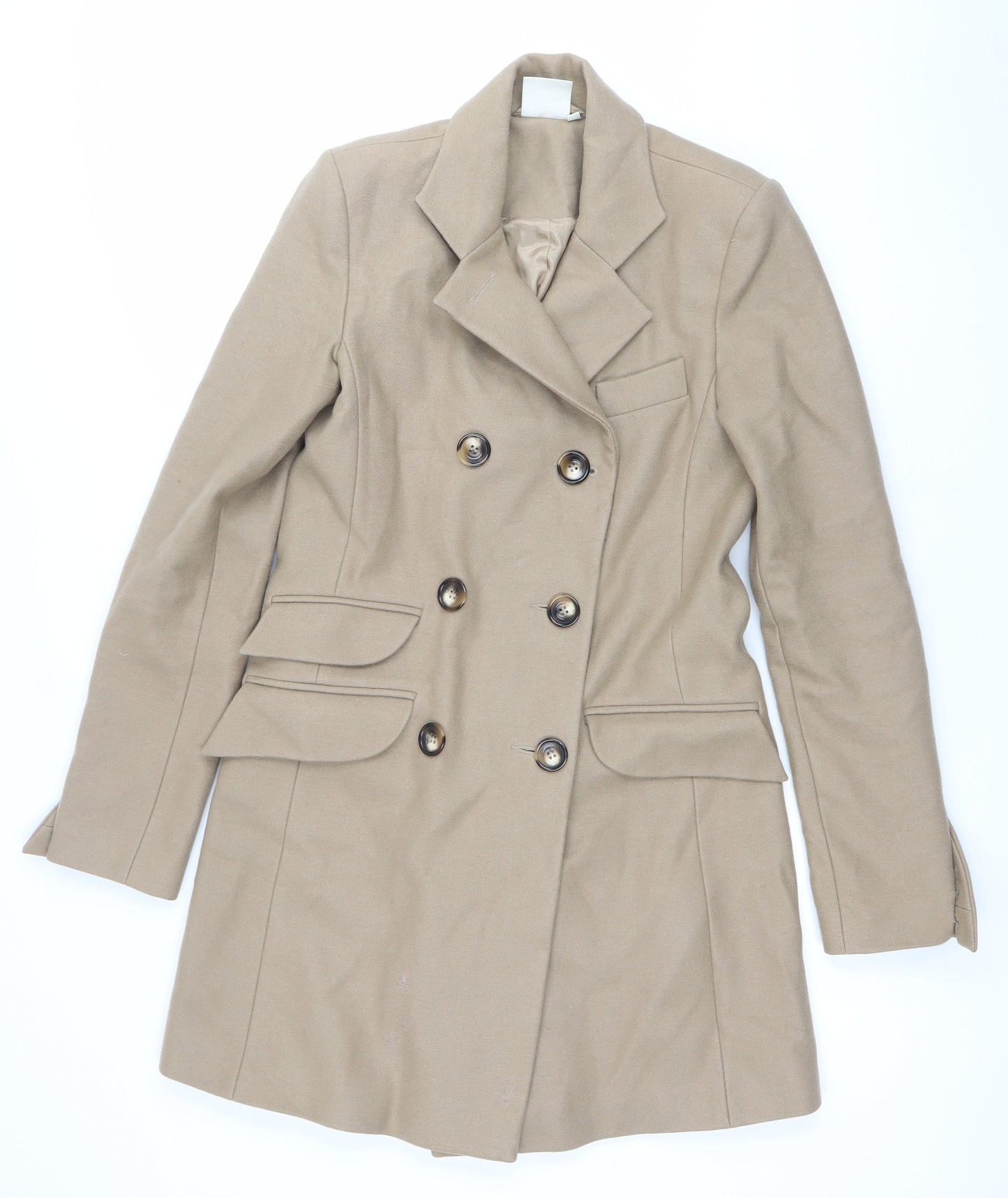 ASOS Women’s Beige Wool Blend Pea Coat UK 8 Mid-Length Classic