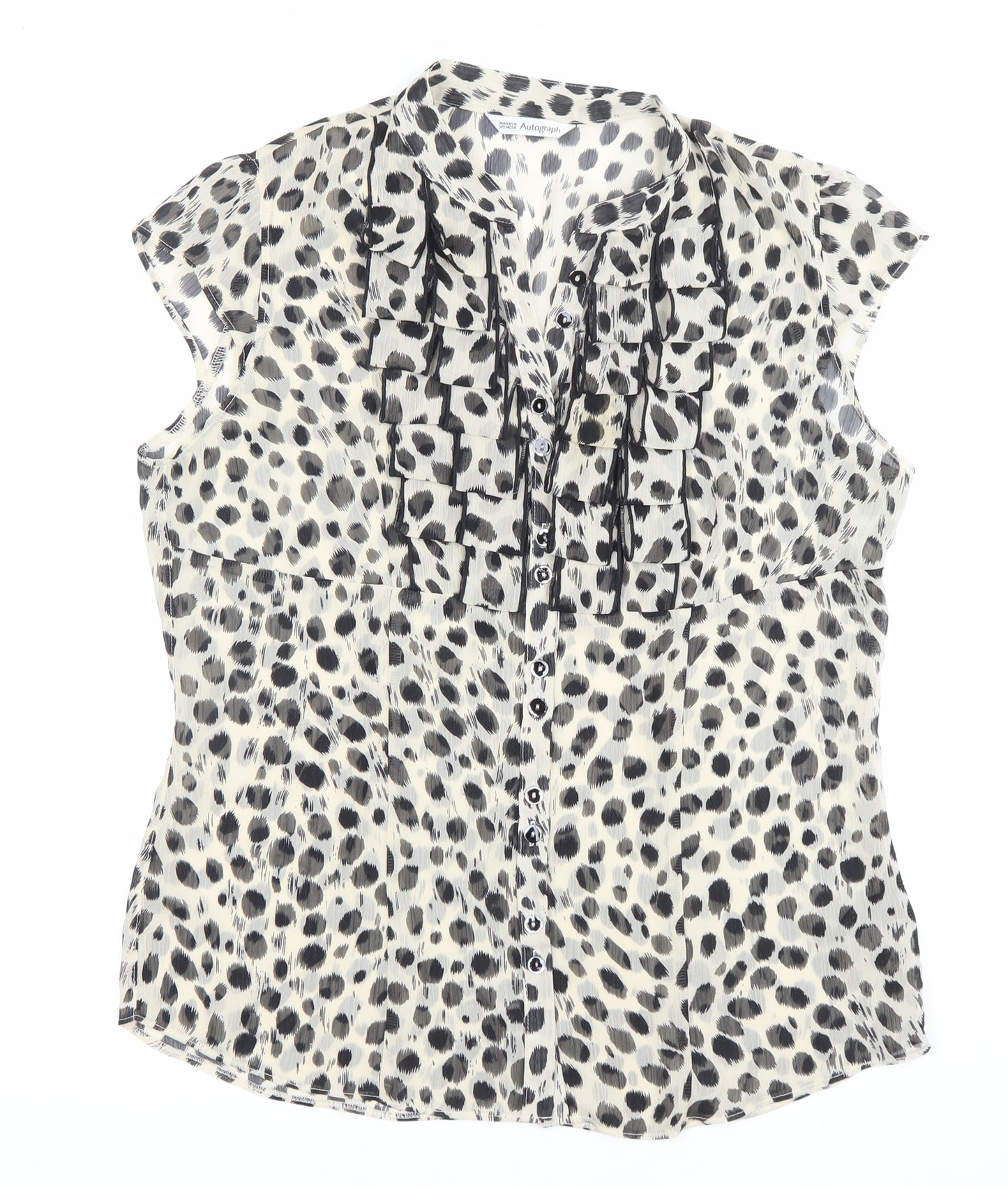 Marks and Spencer Autograph Women's Black Animal Print Ruffle Blouse Size 14