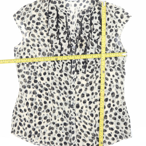 Marks and Spencer Autograph Women's Black Animal Print Ruffle Blouse Size 14