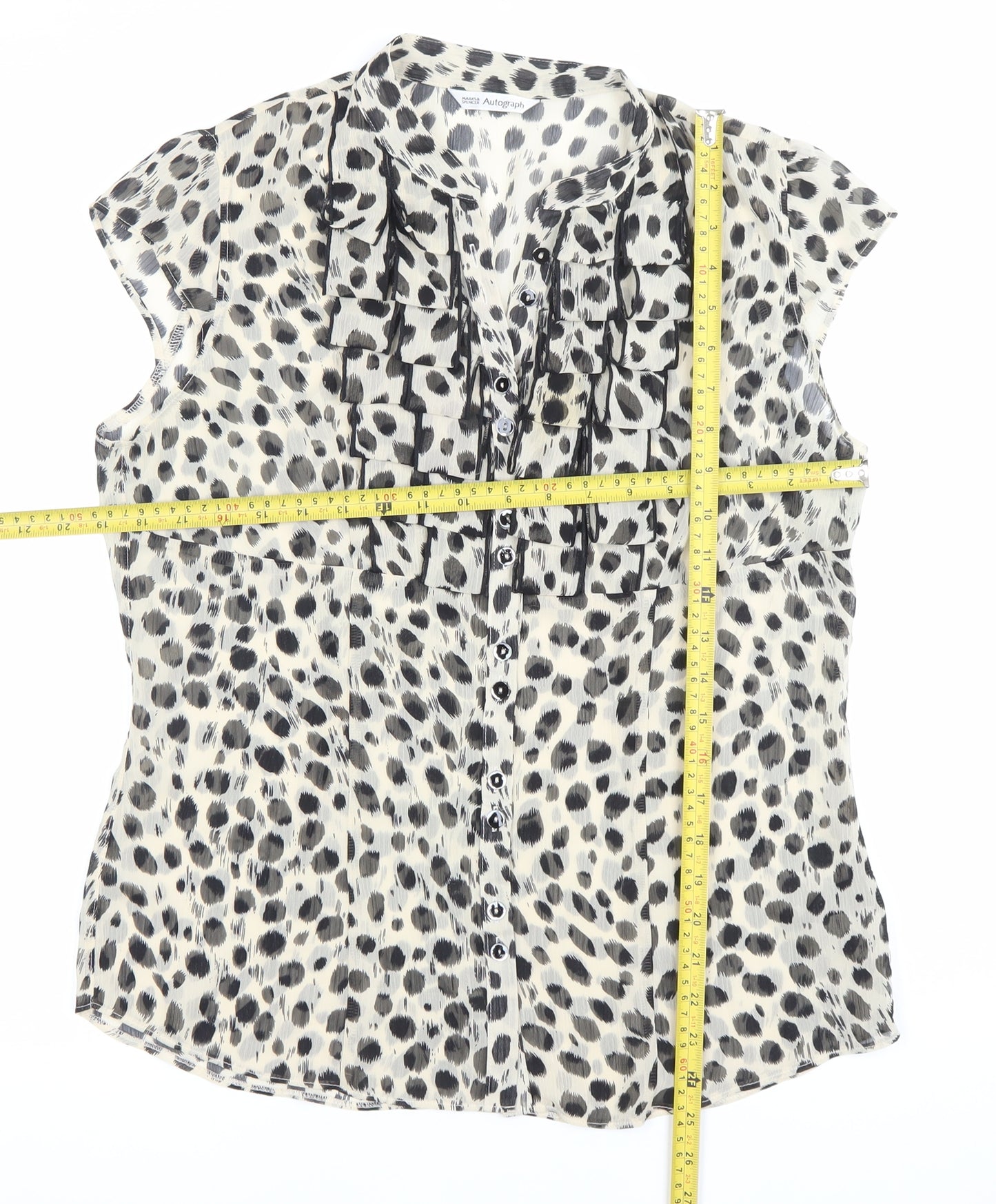 Marks and Spencer Autograph Women's Black Animal Print Ruffle Blouse Size 14