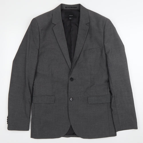H&M Men Grey Blazer Jacket Size L 40 Regular Fit Two Button