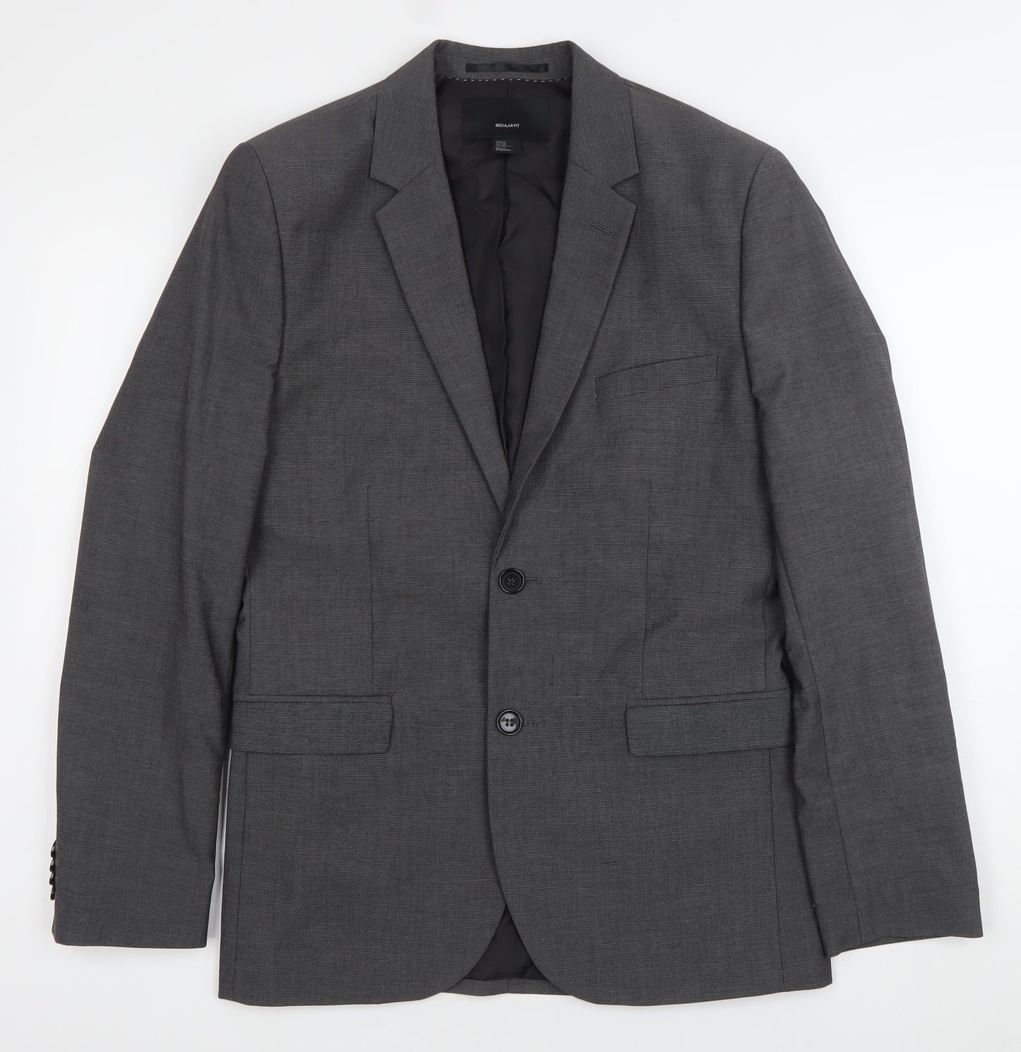 H&M Men Grey Blazer Jacket Size L 40 Regular Fit Two Button