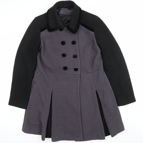 Sugarhill Boutique Women’s Grey Black Pea Coat UK 16 Double Breasted