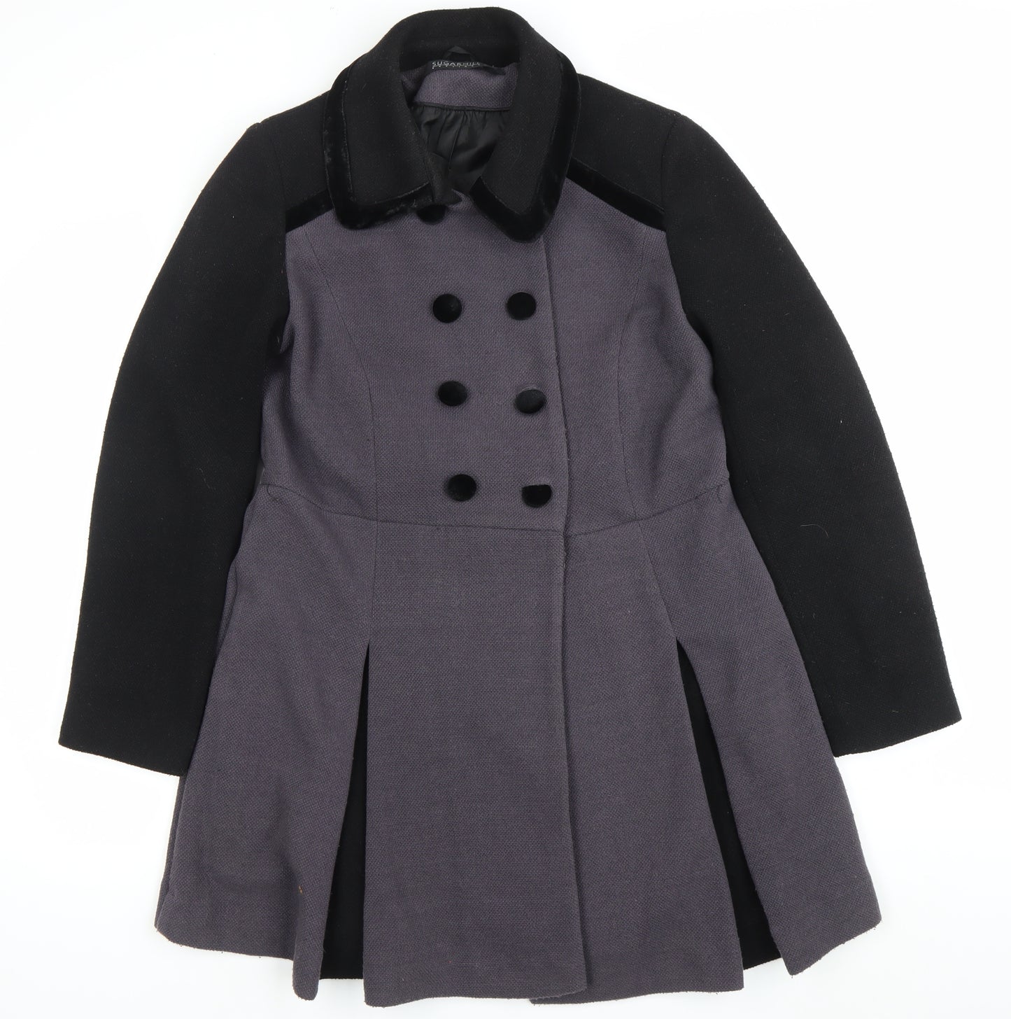 Sugarhill Boutique Women’s Grey Black Pea Coat UK 16 Double Breasted