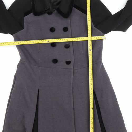 Sugarhill Boutique Women’s Grey Black Pea Coat UK 16 Double Breasted