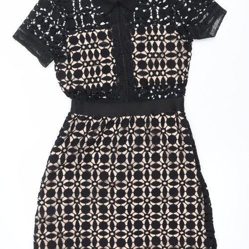 Dunify Women’s Black Lace Sheath Dress Size S Collared Cocktail