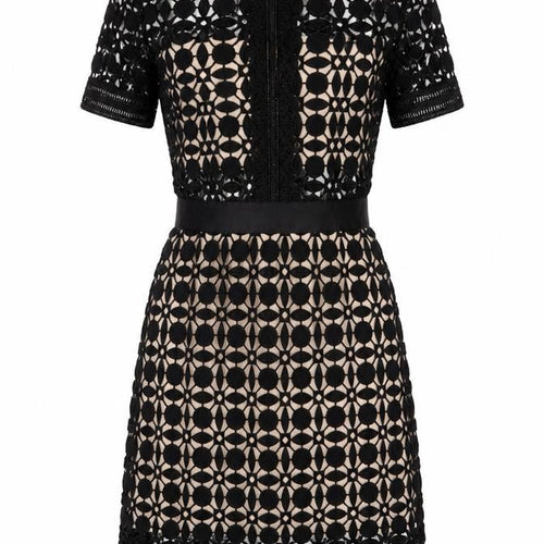 Dunify Women’s Black Lace Sheath Dress Size S Collared Cocktail
