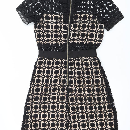 Dunify Women’s Black Lace Sheath Dress Size S Collared Cocktail