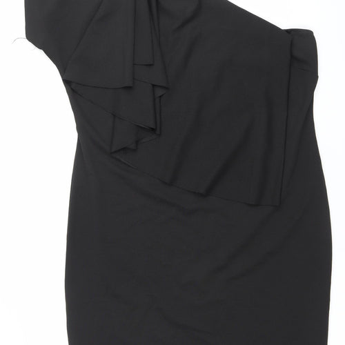 Boohoo Women Black Size 24 Plus Bodycon One Shoulder Ruffle Dress