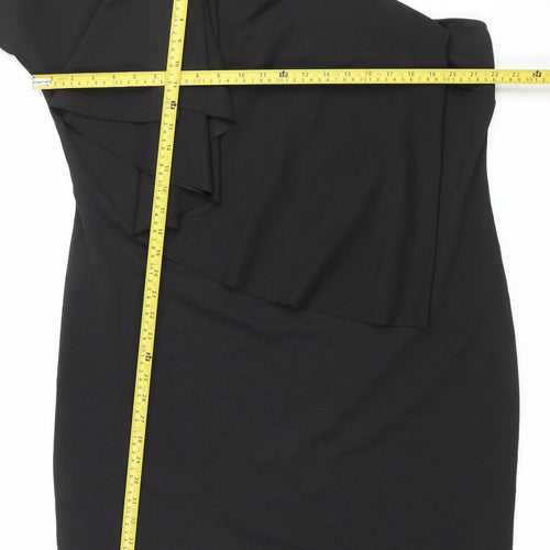 Boohoo Women Black Size 24 Plus Bodycon One Shoulder Ruffle Dress