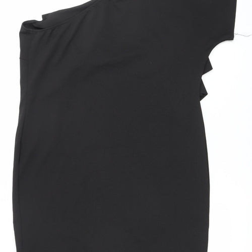 Boohoo Women Black Size 24 Plus Bodycon One Shoulder Ruffle Dress
