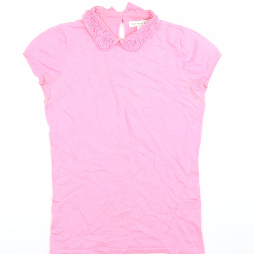 Warehouse Women’s Pink Lace Collar Blouse Size 8 Short Sleeve