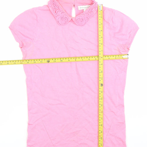 Warehouse Women’s Pink Lace Collar Blouse Size 8 Short Sleeve