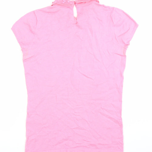 Warehouse Women’s Pink Lace Collar Blouse Size 8 Short Sleeve