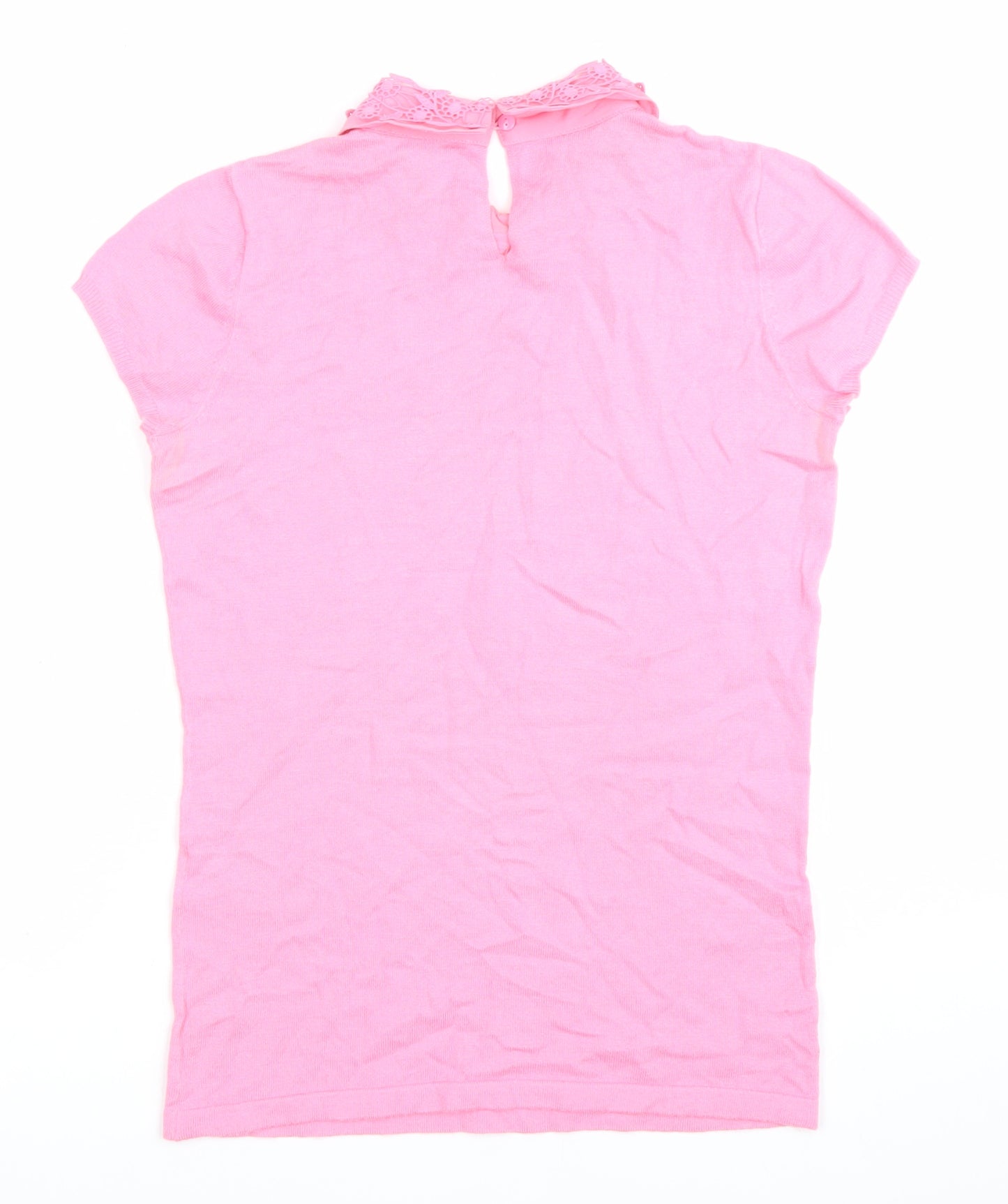 Warehouse Women’s Pink Lace Collar Blouse Size 8 Short Sleeve