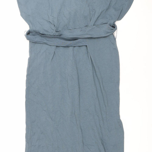 Zara Women Blue Cotton Sleeveless Midi Wrap Dress S