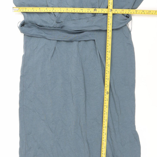 Zara Women Blue Cotton Sleeveless Midi Wrap Dress S