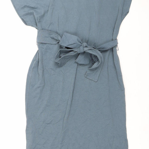 Zara Women Blue Cotton Sleeveless Midi Wrap Dress S