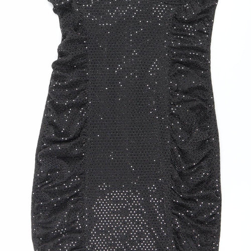 Boohoo Women’s Black Glitter Bodycon Strapless Dress Size 10 Party Clubwear
