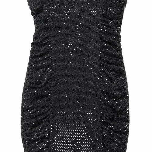 Boohoo Women’s Black Glitter Bodycon Strapless Dress Size 10 Party Clubwear