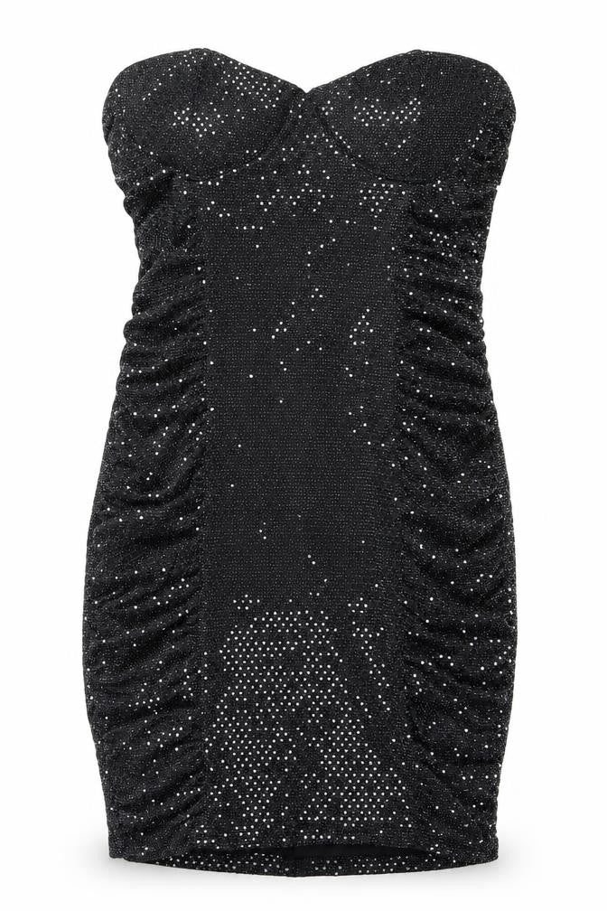 Boohoo Women’s Black Glitter Bodycon Strapless Dress Size 10 Party Clubwear