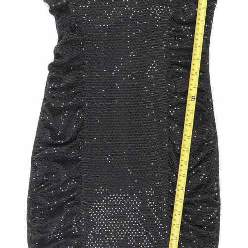 Boohoo Women’s Black Glitter Bodycon Strapless Dress Size 10 Party Clubwear