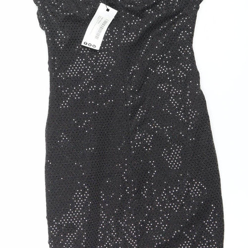 Boohoo Women’s Black Glitter Bodycon Strapless Dress Size 10 Party Clubwear
