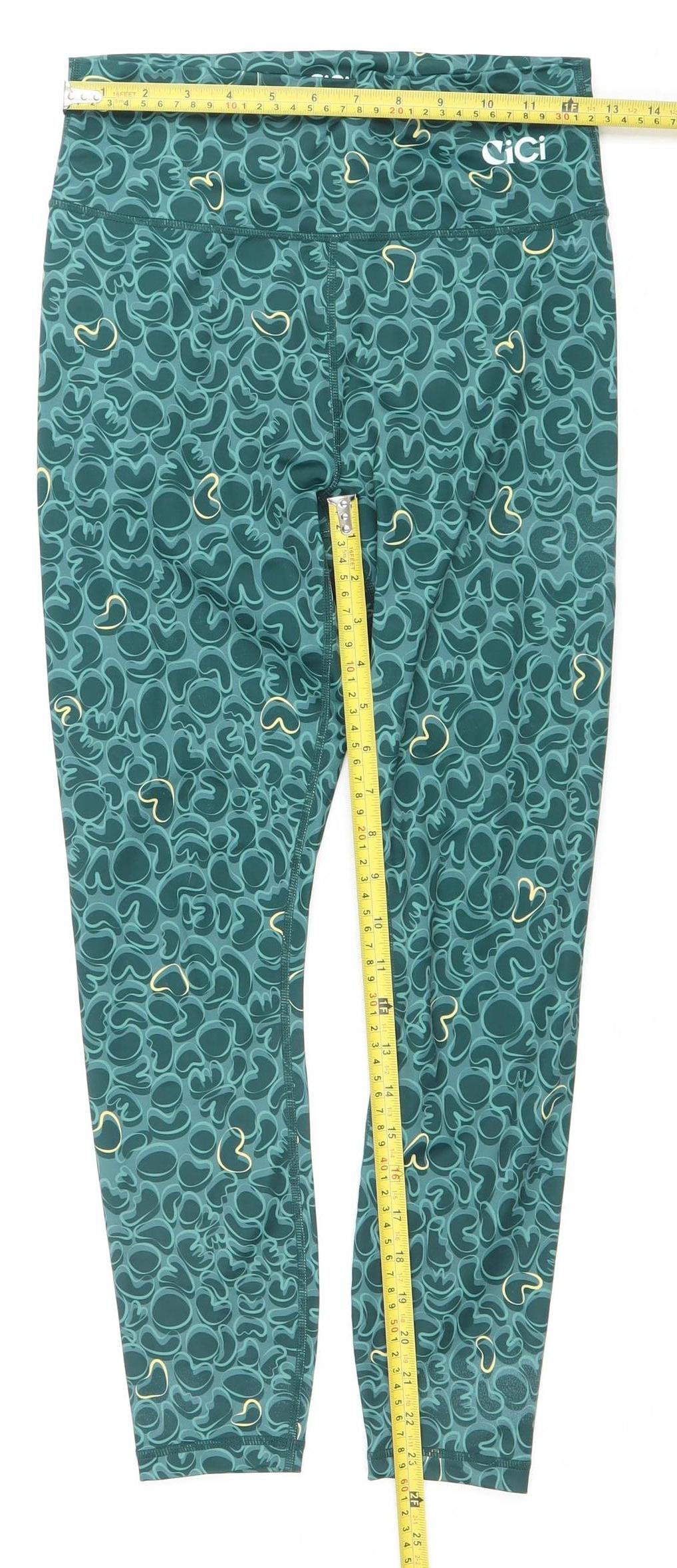 CiCi Womens Green Compression Activewear Leggings S Slim Fit Stretch