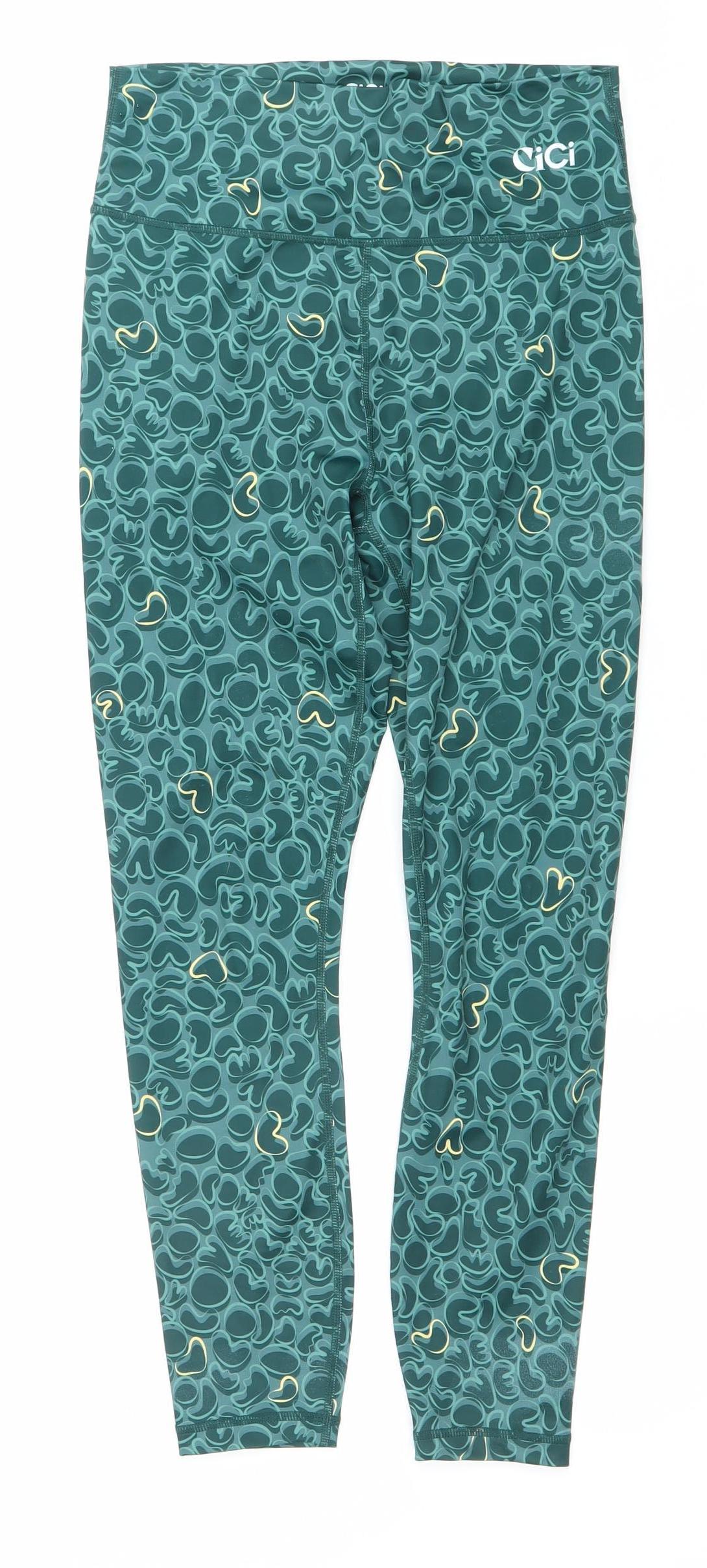 CiCi Womens Green Compression Activewear Leggings S Slim Fit Stretch