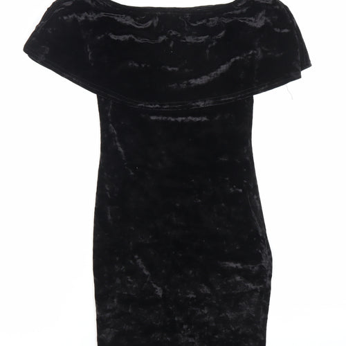 PrettyLittleThing Women’s Black Velvet Off Shoulder Bodycon Dress Size 8