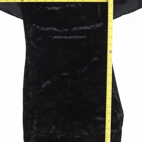 PrettyLittleThing Women’s Black Velvet Off Shoulder Bodycon Dress Size 8