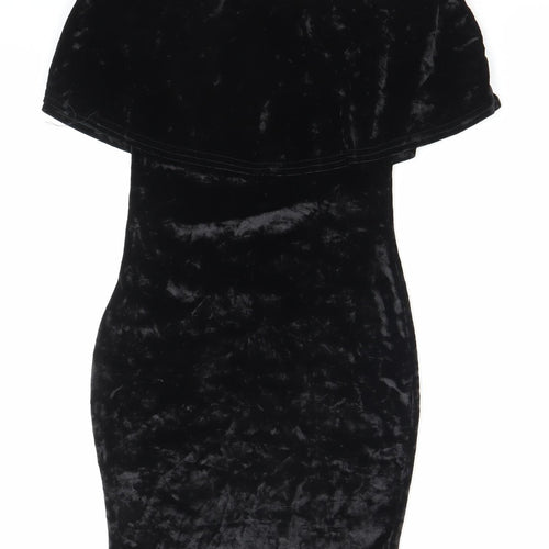PrettyLittleThing Women’s Black Velvet Off Shoulder Bodycon Dress Size 8