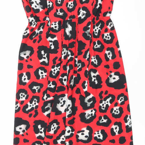 Missi London Women’s Red Animal Print Jumpsuit Size 14 V-Neck