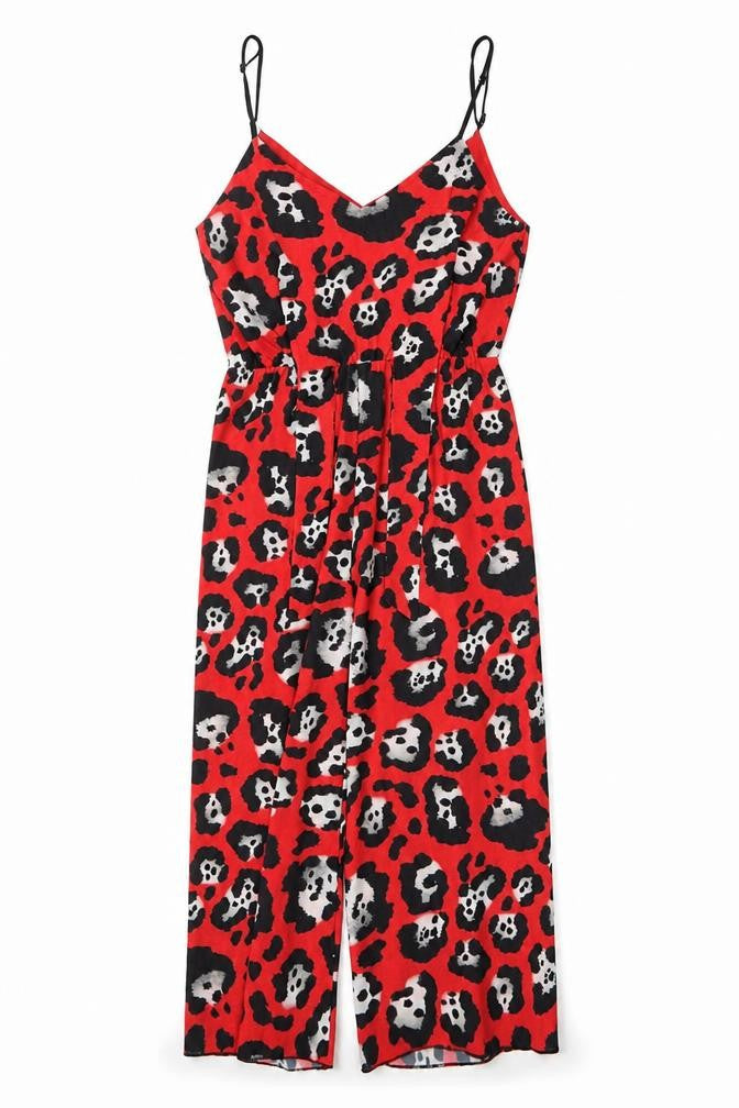 Missi London Women’s Red Animal Print Jumpsuit Size 14 V-Neck
