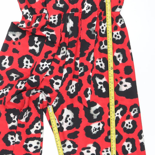 Missi London Women’s Red Animal Print Jumpsuit Size 14 V-Neck