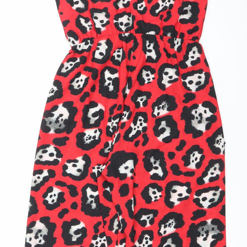 Missi London Women’s Red Animal Print Jumpsuit Size 14 V-Neck