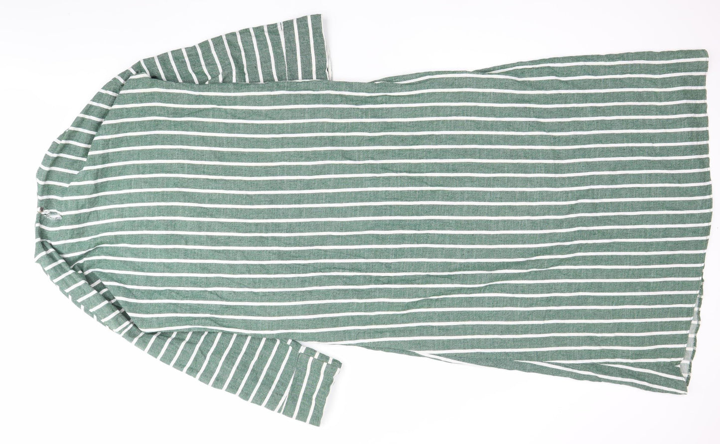 Reekx Women’s Green Striped Midi Shift Dress Size 12 V-Neck