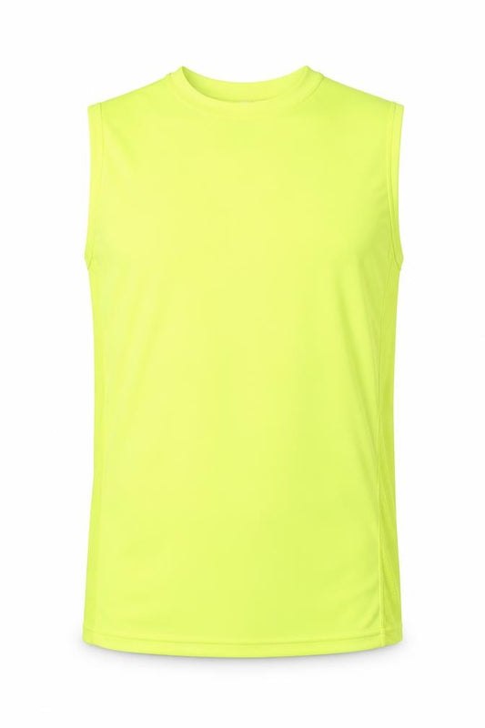 Front view of Crane Men's Yellow Sleeveless Tank Top L Moisture Wicking
