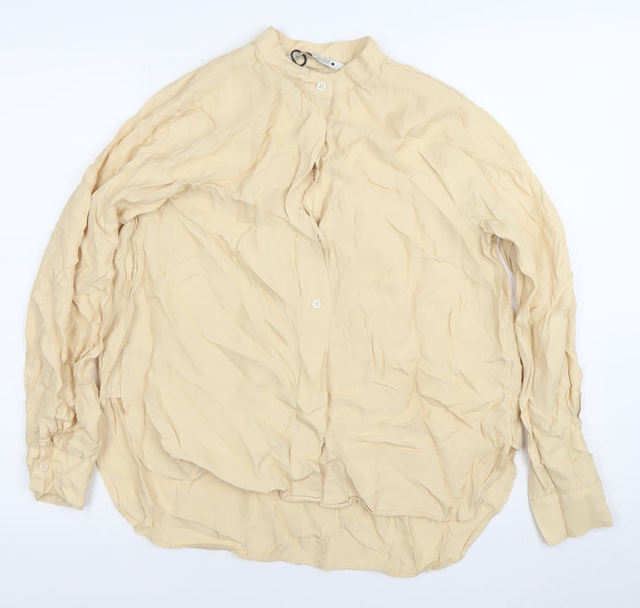 Zara Women’s Beige Long Sleeve Viscose Button-Up Shirt M