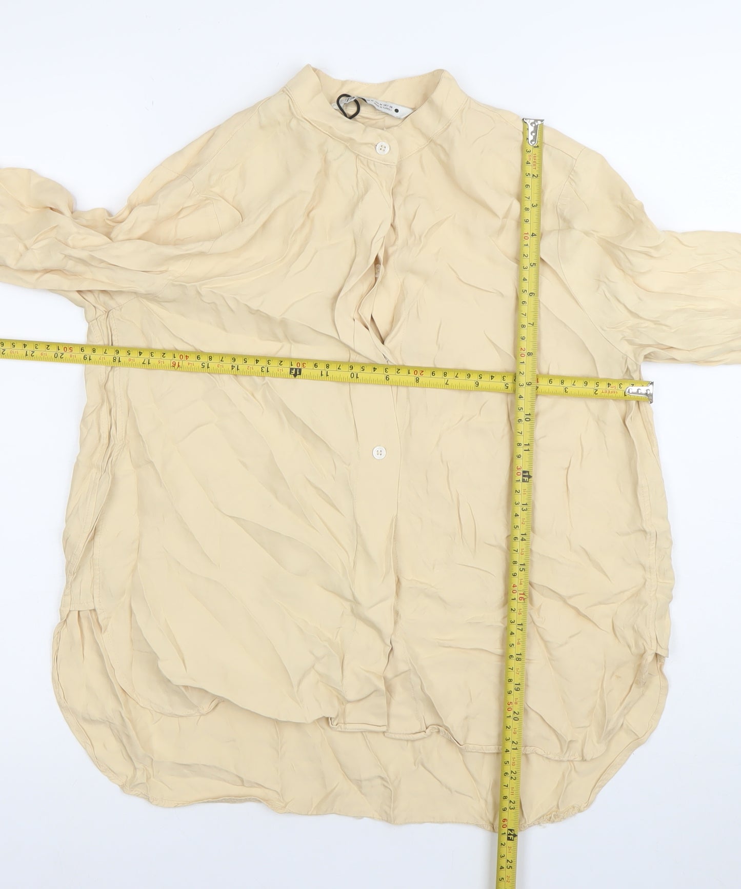 Zara Women’s Beige Long Sleeve Viscose Button-Up Shirt M