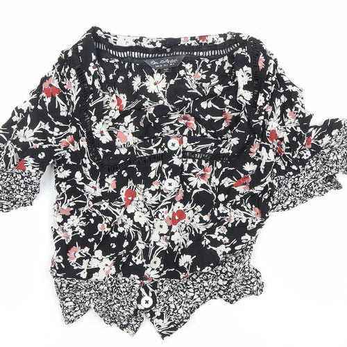 Jane Schofield Womens Black Floral Cotton Tunic Blouse UK 8