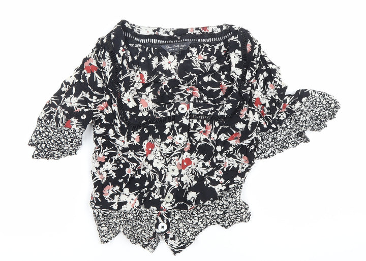 Jane Schofield Womens Black Floral Cotton Tunic Blouse UK 8